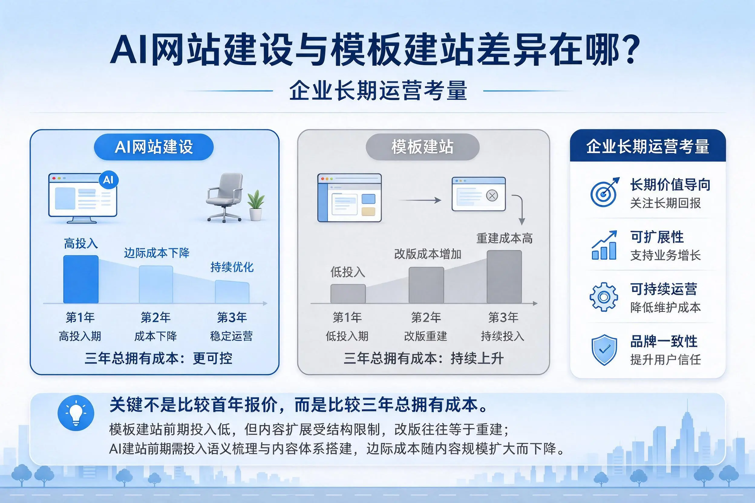 AI网站建设与模板建站差异在哪？赤峰企业长期运营考量